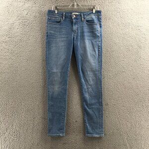 Women's Blue Denim Button Front Cotton Blend Zipper Placket